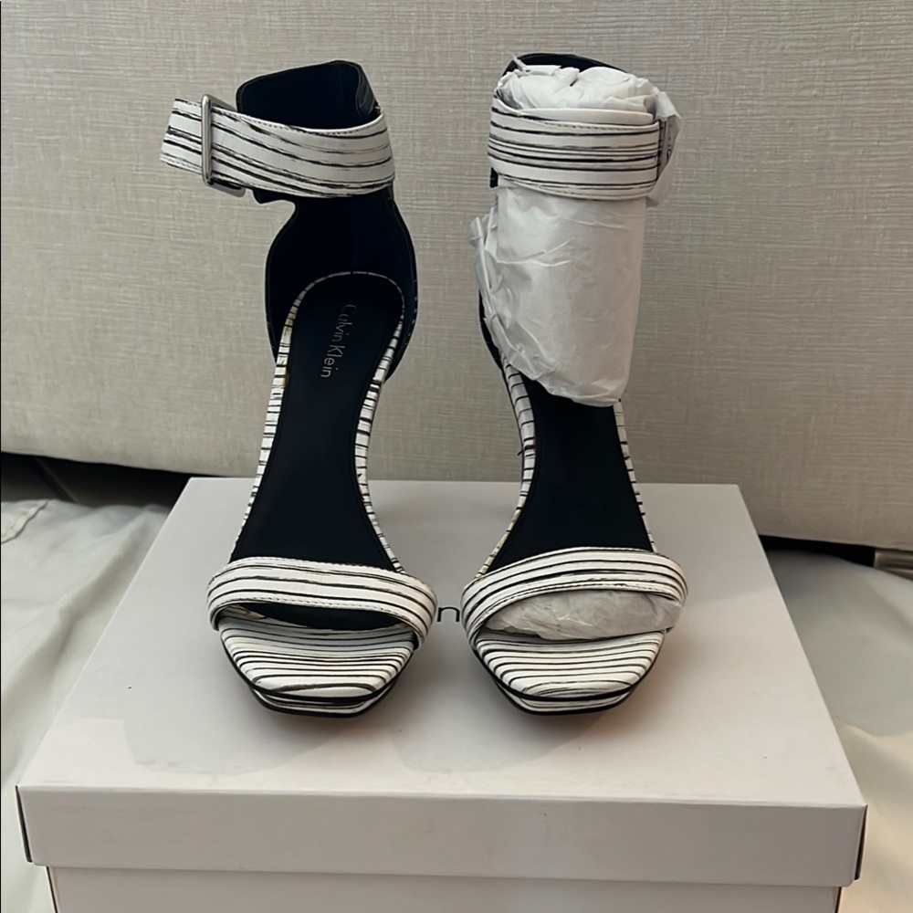 Calvin Klein Women's Black and White Striped Heels